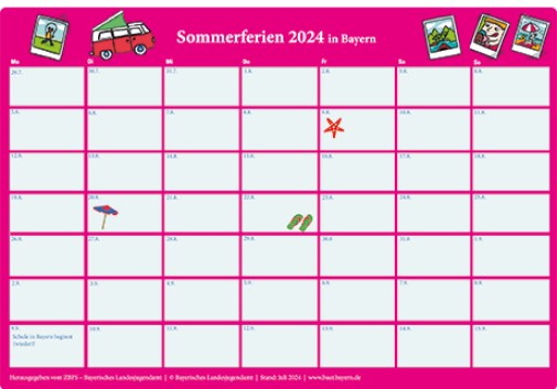 Sommerferien Kalender 2024
