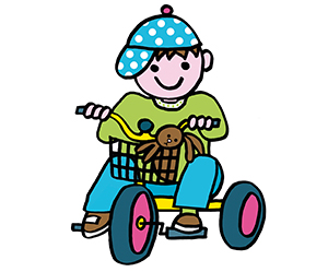 Illustration: Junge sitzt auf einem Dreirad