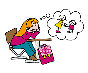 Illustration: Mädchen sitzt am Schreibtisch bei den Hausaufgaben und träumt