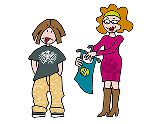 Illustration: Mutter möchte Teenager ein T-Shirt kaufen