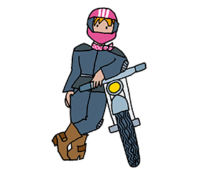 Illustration: Junge mit Motorradhelm lehnt an seinem Motorrad